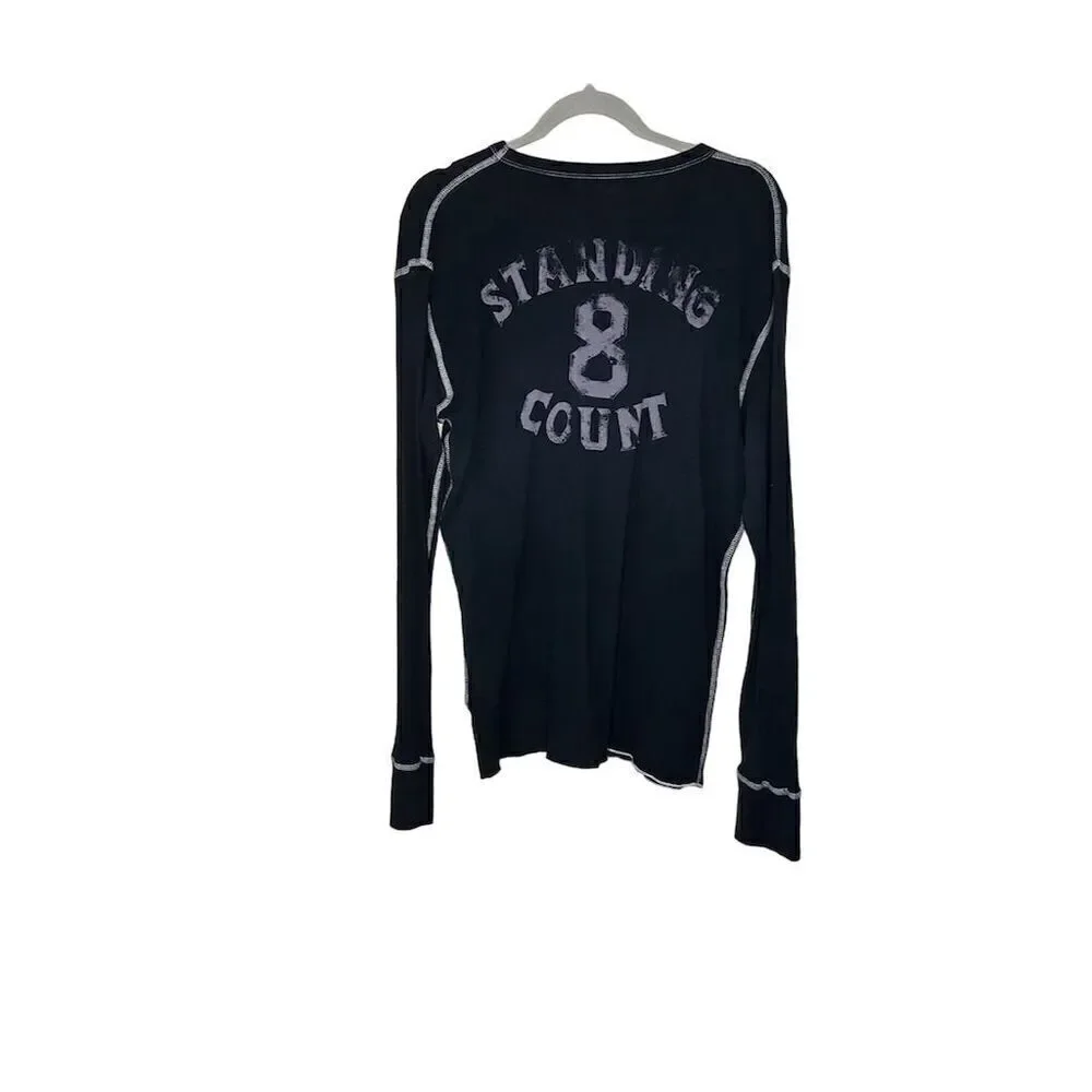 True Religion Men's 2XL Black Thermal Long Sleeve Graphic T-Shirt Boxing Theme